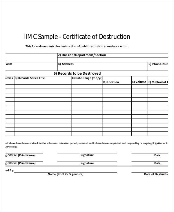 15+ Certificate Of Destruction Template - PDF, Word, AI, InDesign, PSD ...