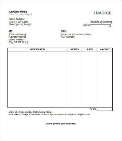 hourly service invoice template word