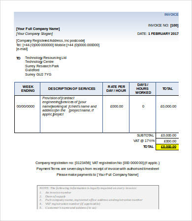 project service invoice template word