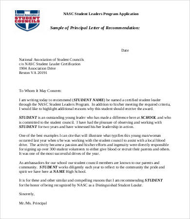 recommendation letter student council sample template example letters format nasc
