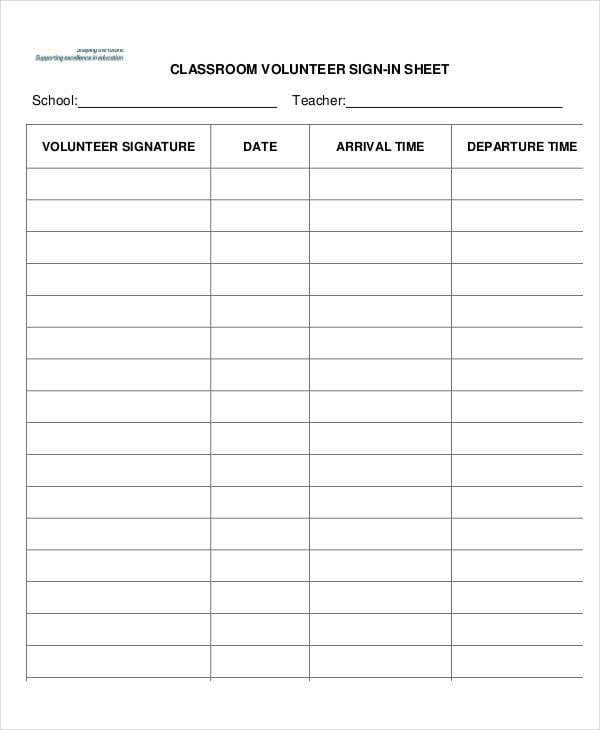 classroom volunteer sign in sheet