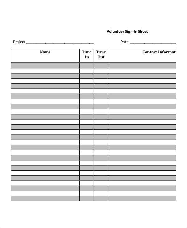 Volunteer Sign In Sheet Templates 14  Free PDF Documents Download