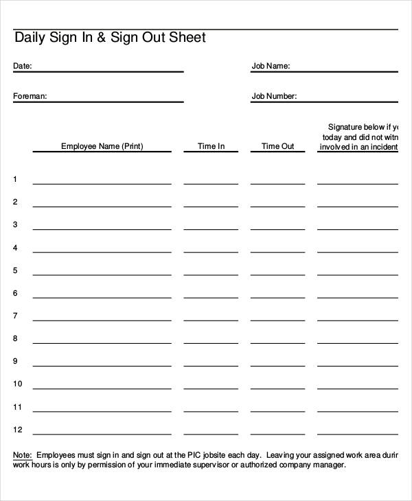 Sign In And Out Sheet For Employees Template from images.template.net