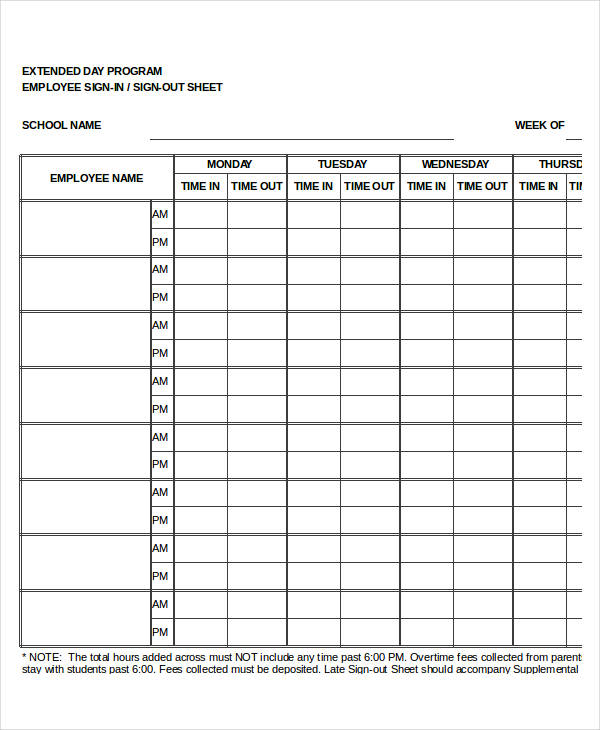 Employee Sign In Sheets 10 Free Word PDF Excel Documents Download 
