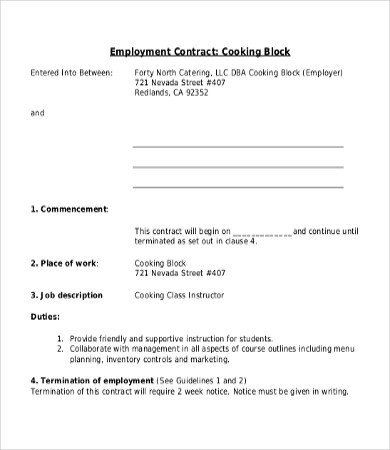 small business employee contract template