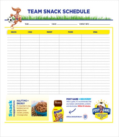 Printable Team Schedules