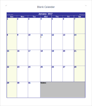 Blank Calendar Templates - 9+ Free Word, PDF Documents Download