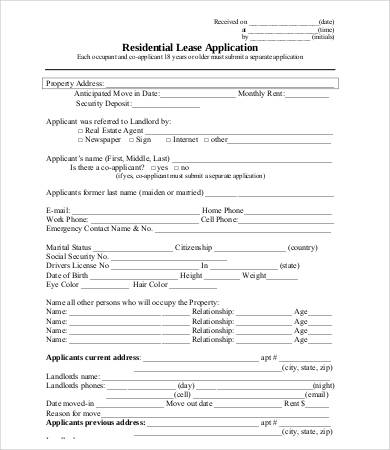 residential lease application template