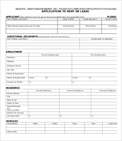 apartment lease application template
