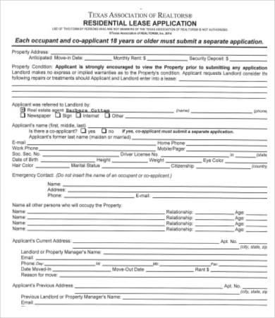 texas lease application template