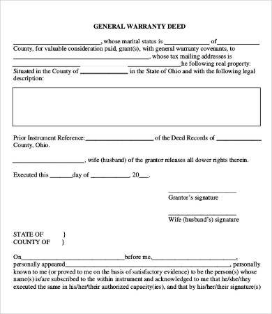 sample printable general warranty deed form