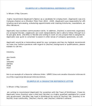 professional personal reference letter template