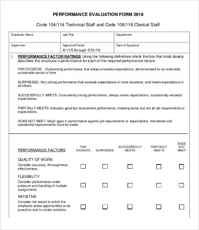 staff performance evaluation form