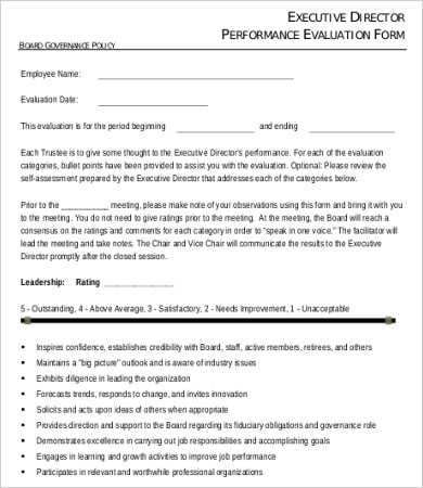 executive director performance evaluation form