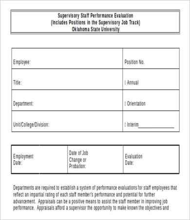 supervisory staff performance evaluation form