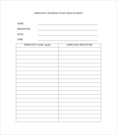 employee training sign in sheet template