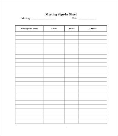 employee meeting sign in sheet template