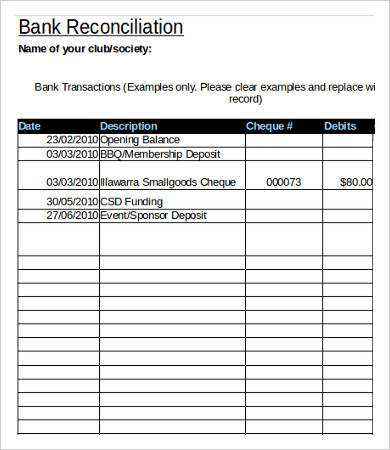 Bank Reconciliation Chart