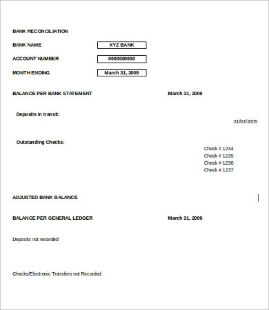 Bank Reconciliation Template - 13+ Free Excel, PDF Documents Download