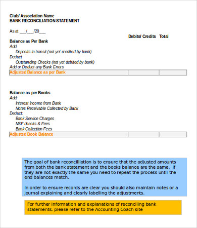 bank reconciliation statement download