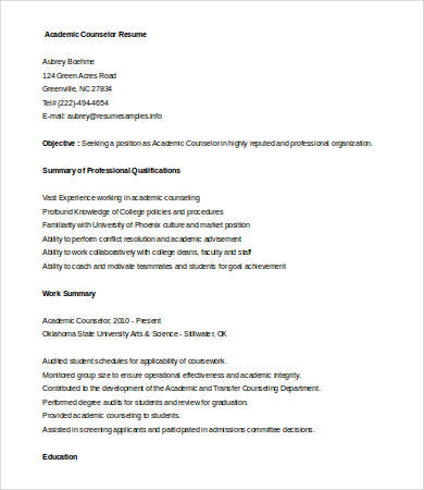 academic counselor resume