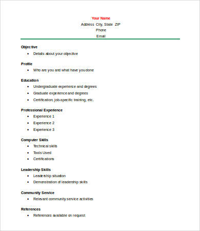 basic academic resume template