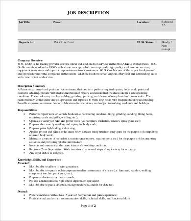 8+ Painter Job Descriptions in PDF