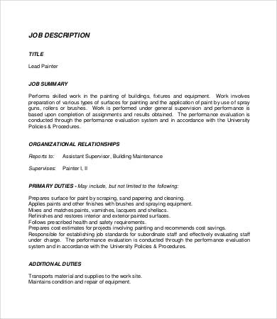 lead painter job description