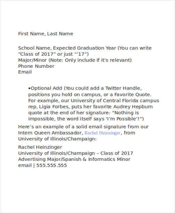 formal email signature college student