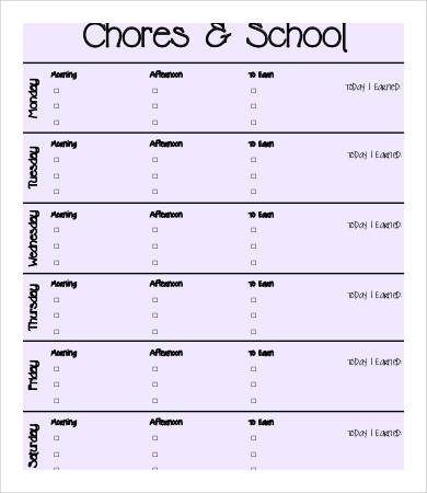 editable chore chart template