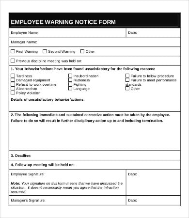 employee written warning notice form1
