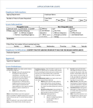 job leave application form template