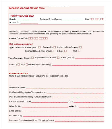 business account form template