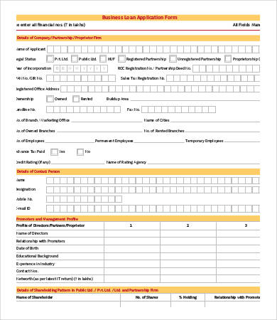 business loan form template