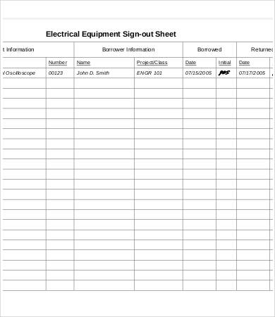 electrical equipment log template