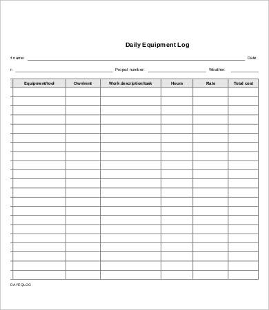daily equipment log template