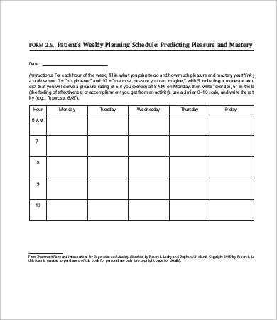 weekly patient schedule template
