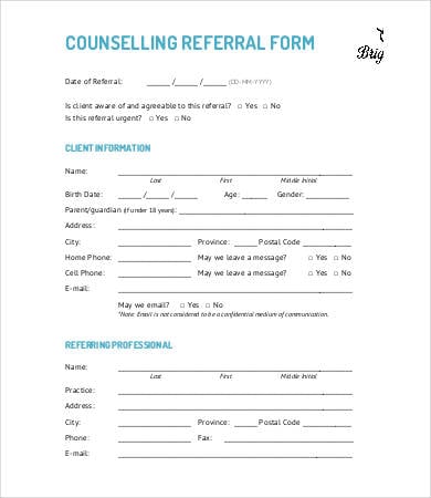 counselling referral form template