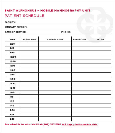 free patient schedule template