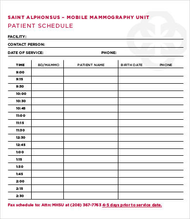 Patient Schedule Template - 6+ Free Word, Excel, PDF Format Download