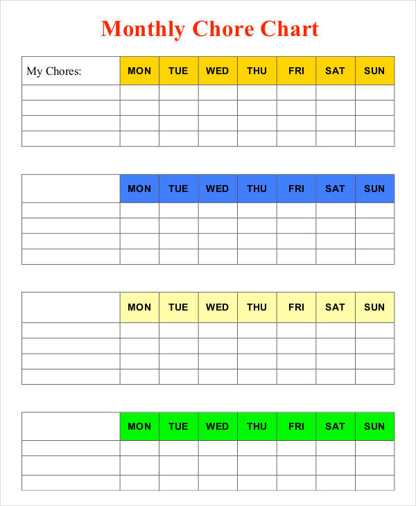 printable monthly chore chart