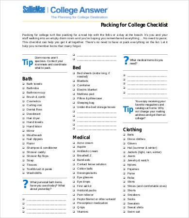 college packing checklist