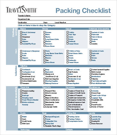 general packing checklist