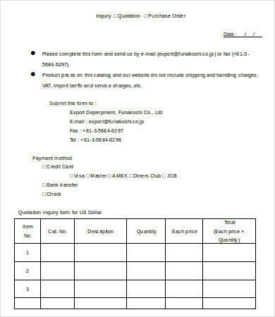 quotation purchase order form