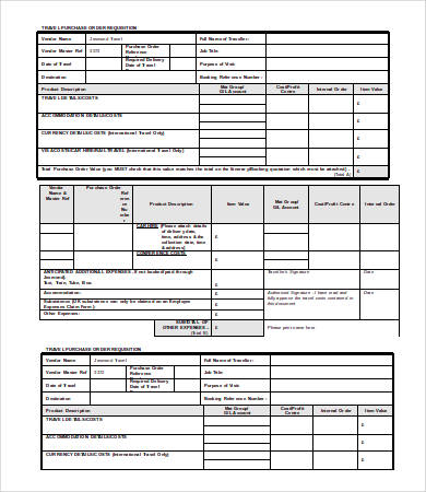 travel purchase order requisition