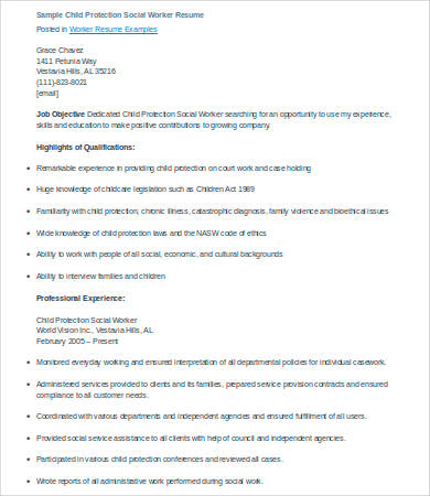 social work resume for child protection