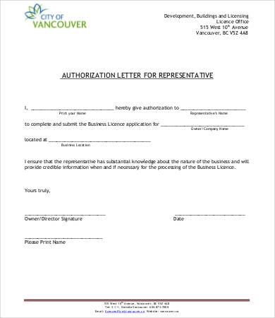 letter of authorization for representative