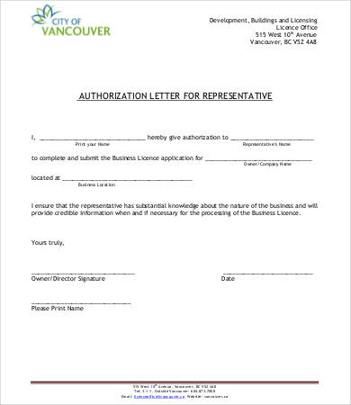 Sample letter of authorization to represent