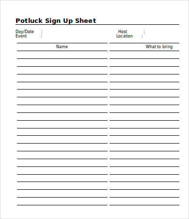 work potluck signup sheet