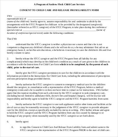 child release from liability form
